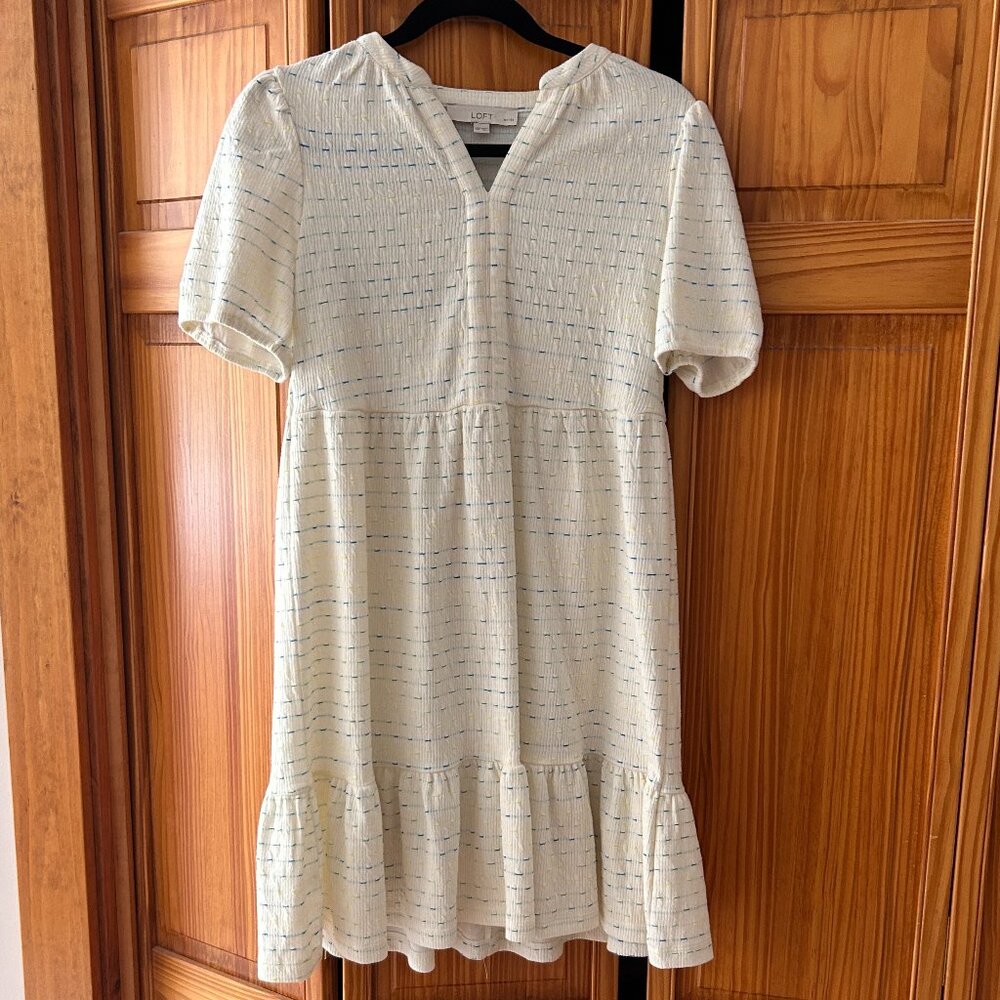✨ LOFT Spacedye Puff Sleeve Flounce Swing Dress – XS ✨